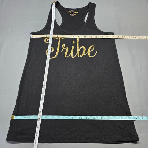 District ESEF Apparel Black Tank Top Gold Glittery Tribe Racerback Scoop Women M - Picture 6 of 8
